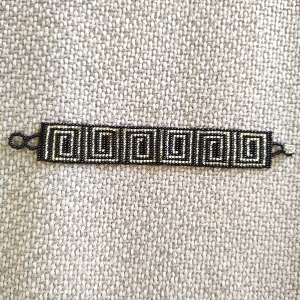 Beaded Geometric Boho Maze Black Cream Bracelet